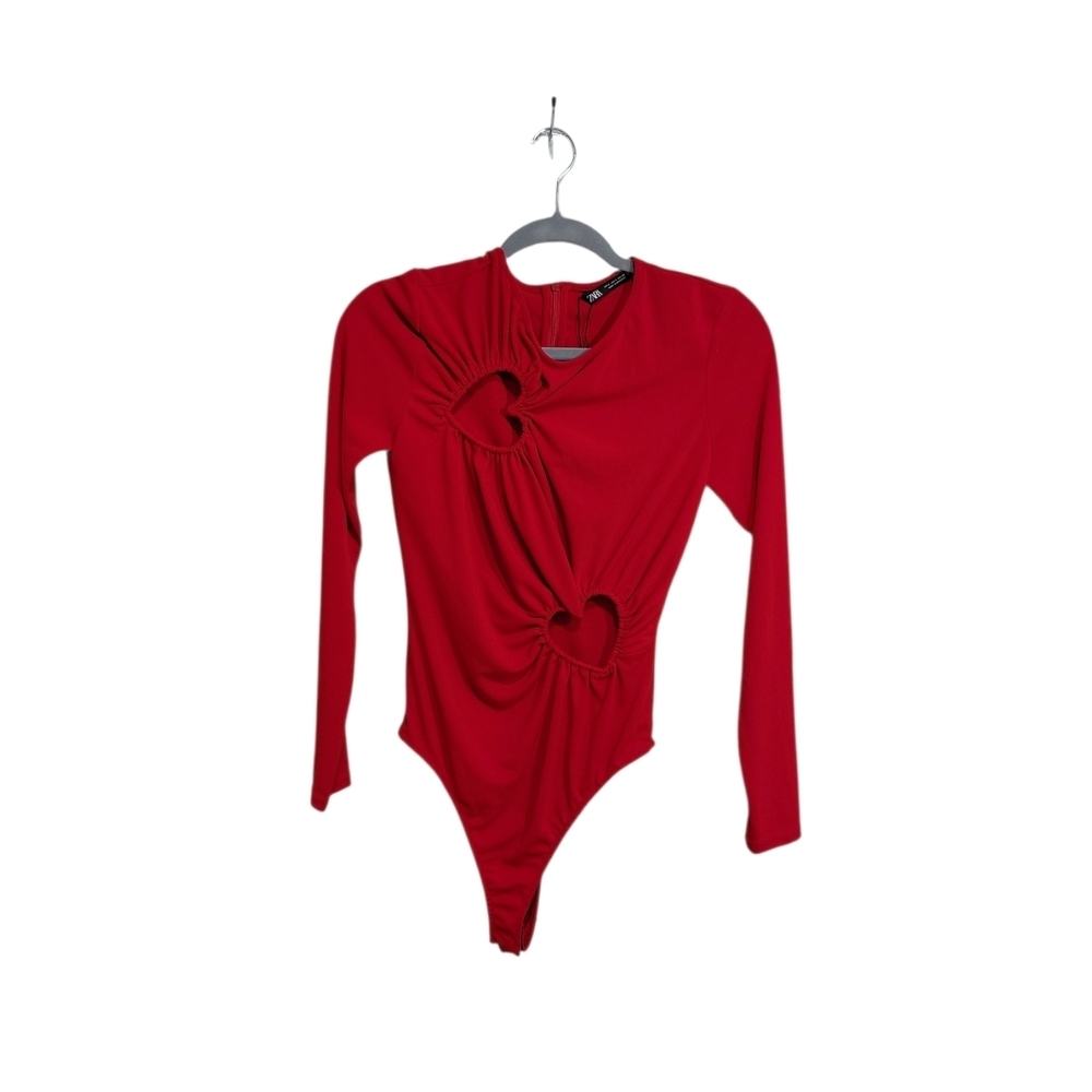 Zara Red Long-Sleeve Heart Cutout Bodysuit